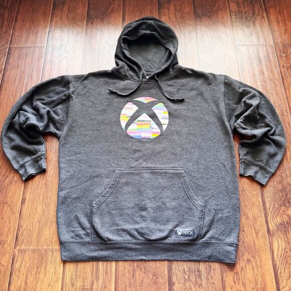 XBOX Mens Charcoal Hoodie Rare Xbox Logo Sweatshirt Size XL Meta Threads Exc Con - Picture 2 of 15